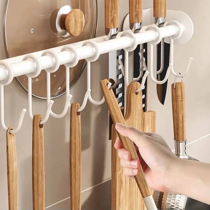 Závěsná tyč do kuchyně bez děrování, silný lepící háček