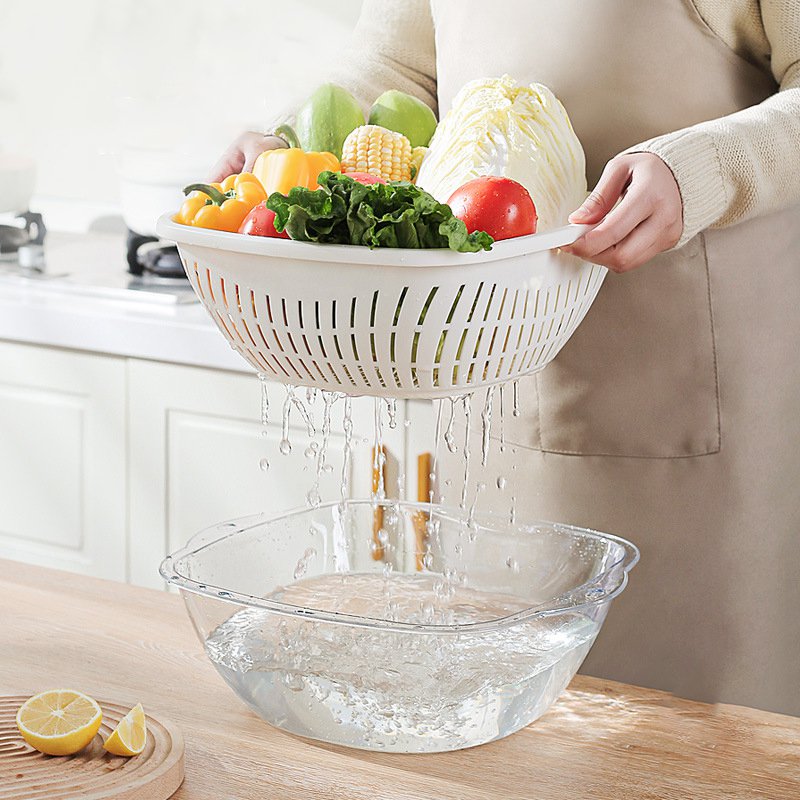 Ztluštěná a zvětšená mycí miska na zeleninu a koš na zeleninu