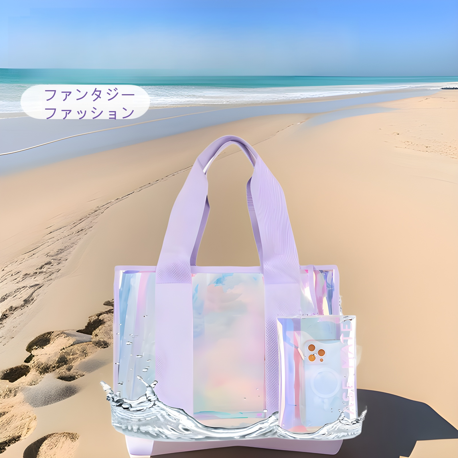 防水カラフルPVCビーチバッグハンギングバッグセットレディース夏新作大容量ビーチバッグ