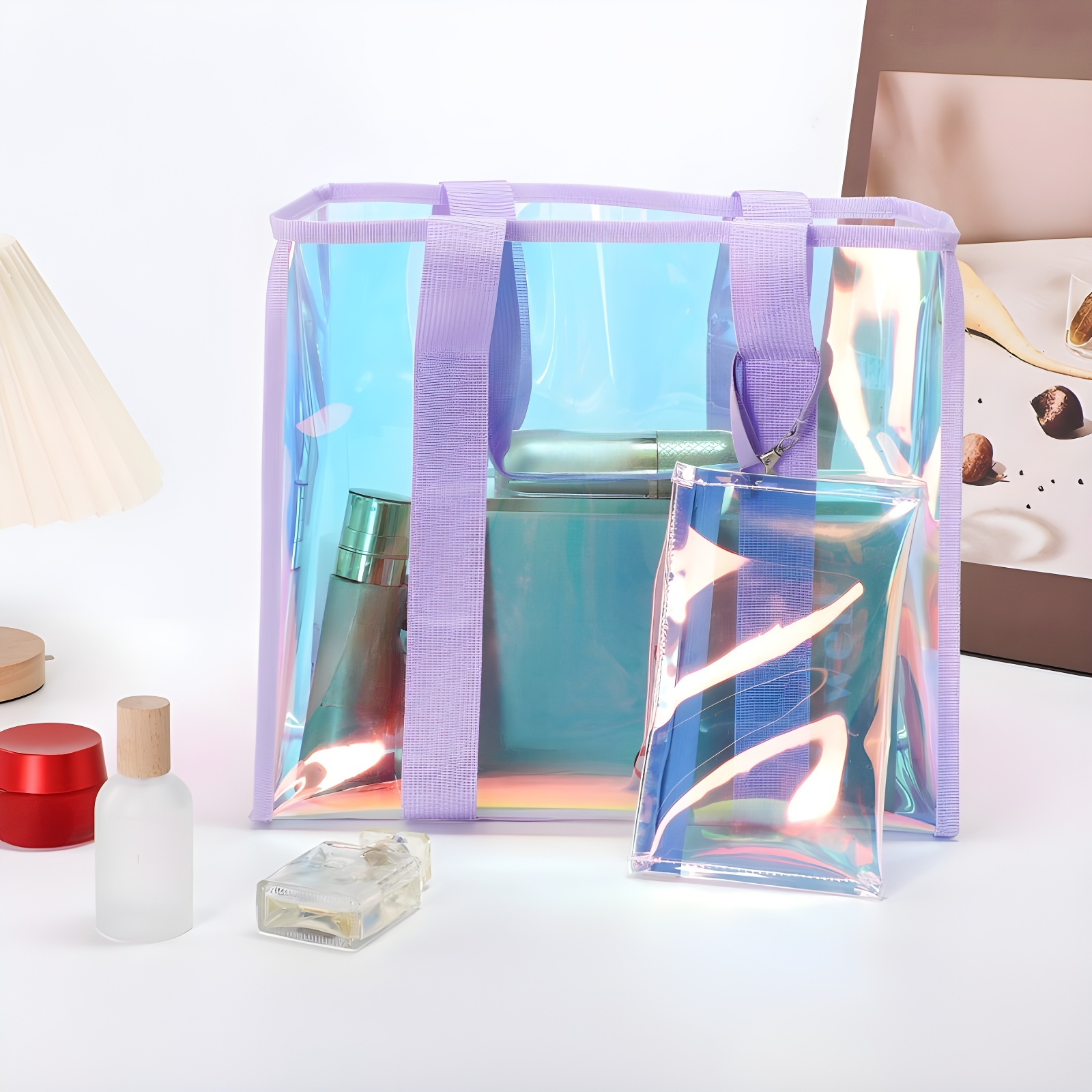 防水カラフルPVCビーチバッグハンギングバッグセットレディース夏新作大容量ビーチバッグ