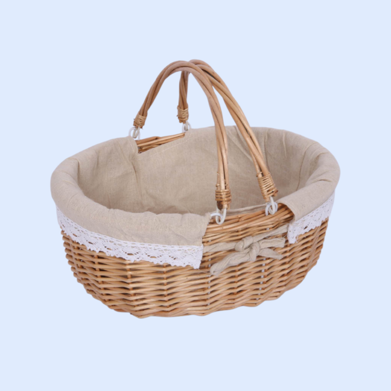 Double handle linen lining willow picnic basket movable handle whole willow rattan storage basket fr