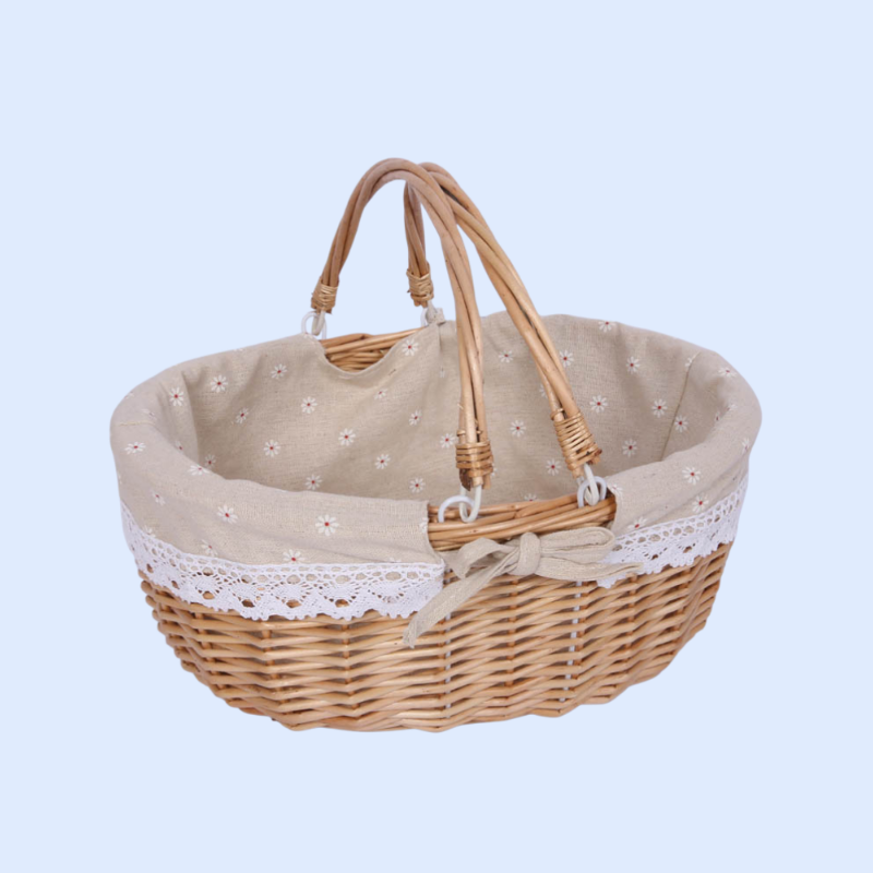 Double handle linen lining willow picnic basket movable handle whole willow rattan storage basket fr