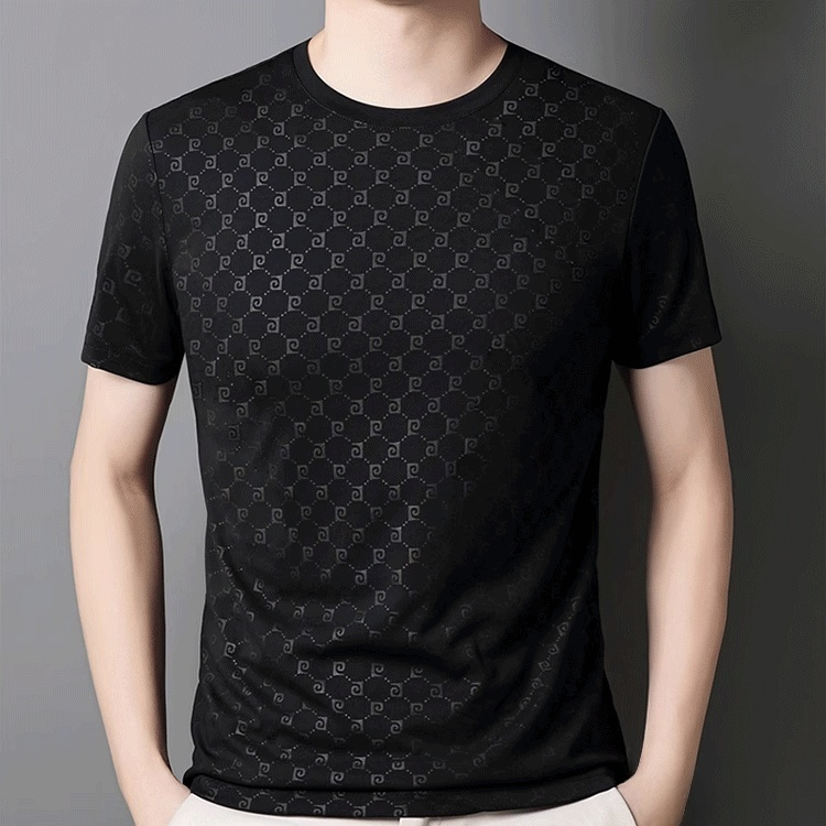 여름 남성 반소매 자카드 라운드넥 티셔츠