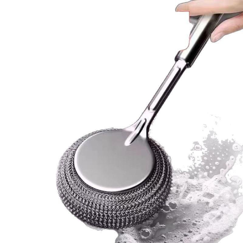 Household stainless steel pot brush extended kitchen special pot brush artifact cleaning brush long 