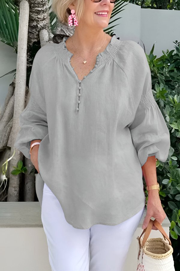 Women's collar solid color long sleeve shirt