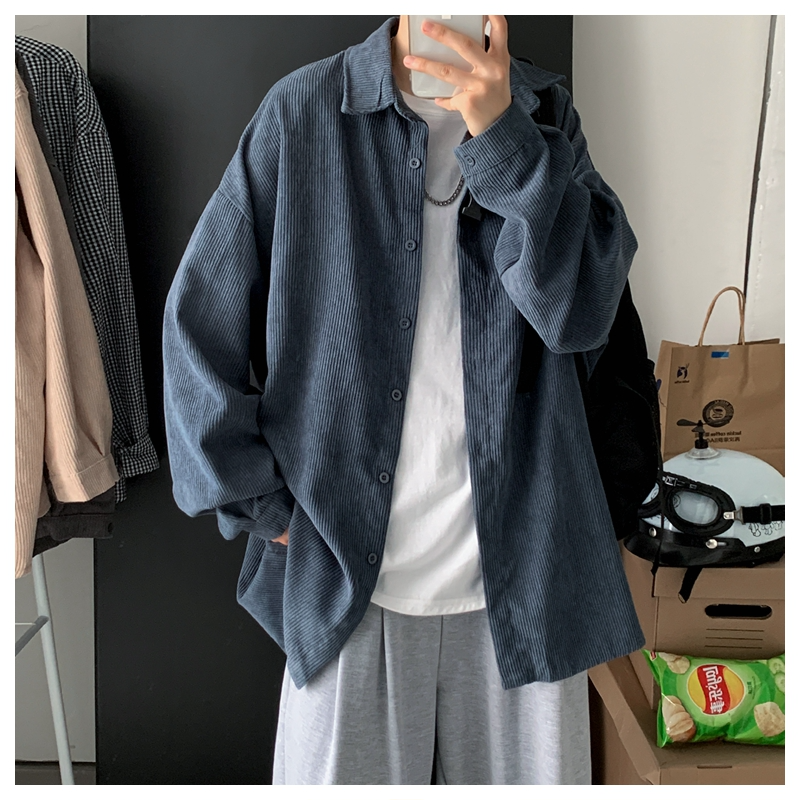 ティーンエイジャーのゆったり長袖コーデュロイシャツ ハンサムカジュアルシャツ秋ユニセックス個性シャツ