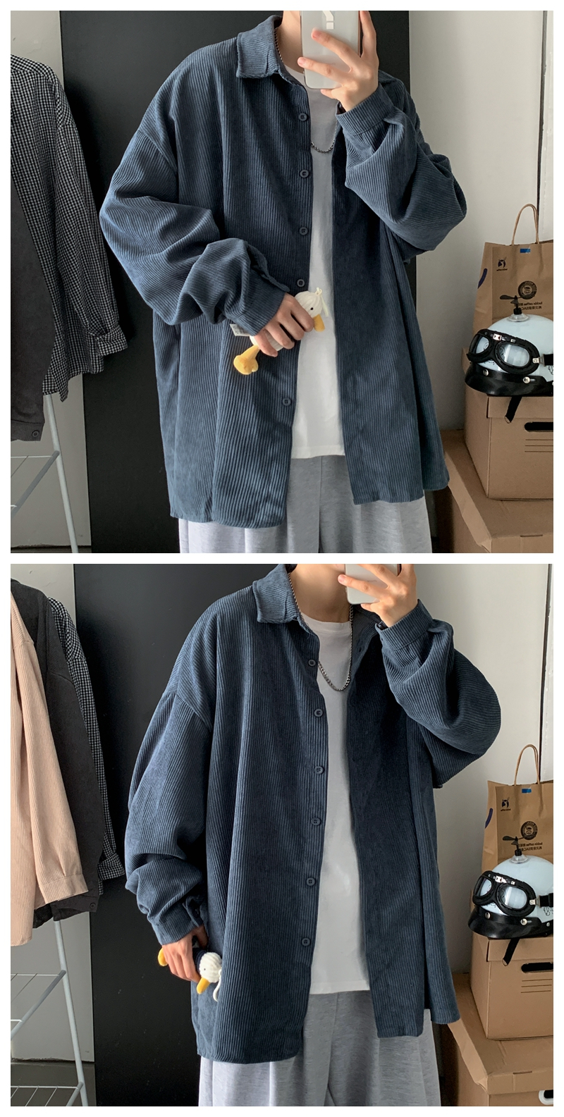 ユニセックスデザインのカジュアル長袖シャツ詳細写真