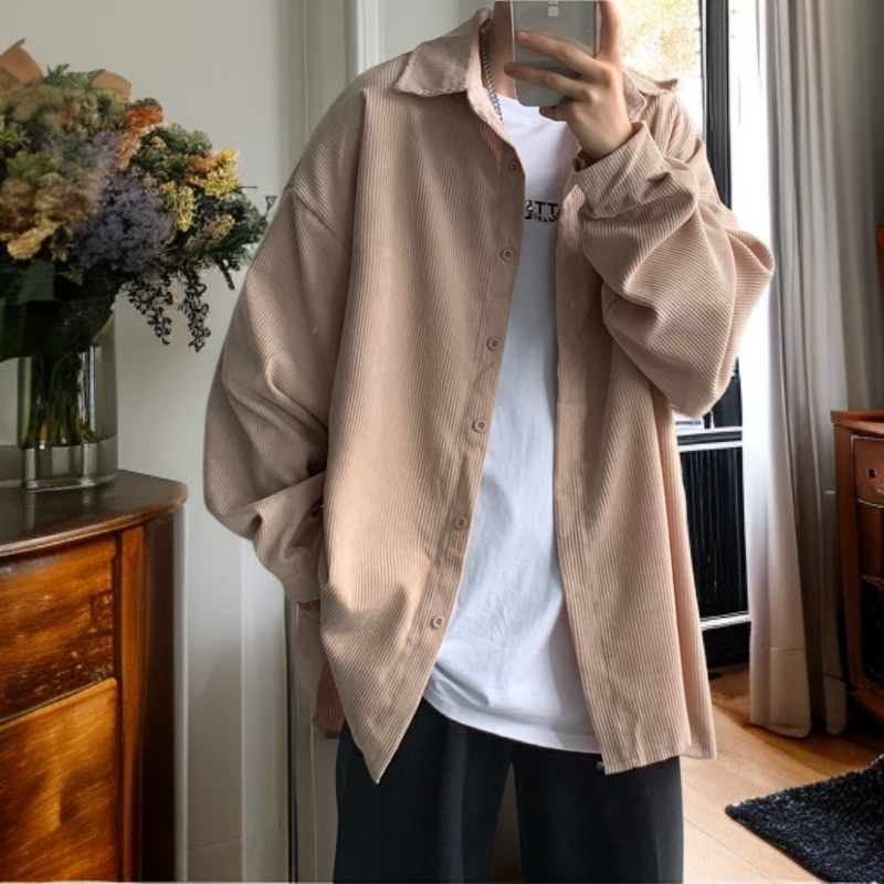 ティーンエイジャーのゆったり長袖コーデュロイシャツ ハンサムカジュアルシャツ秋ユニセックス個性シャツ