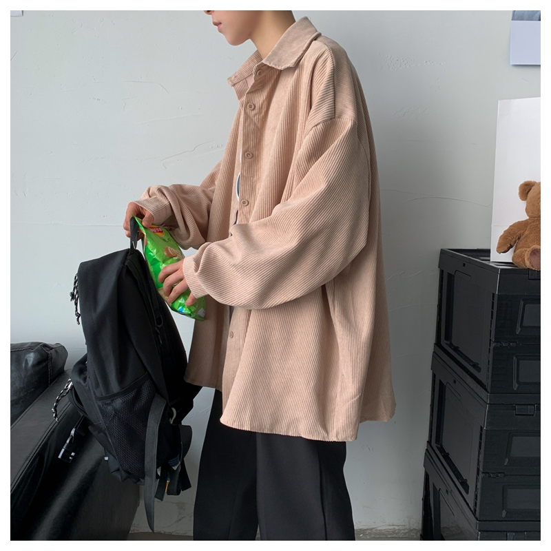 ティーンエイジャーのゆったり長袖コーデュロイシャツ ハンサムカジュアルシャツ秋ユニセックス個性シャツ