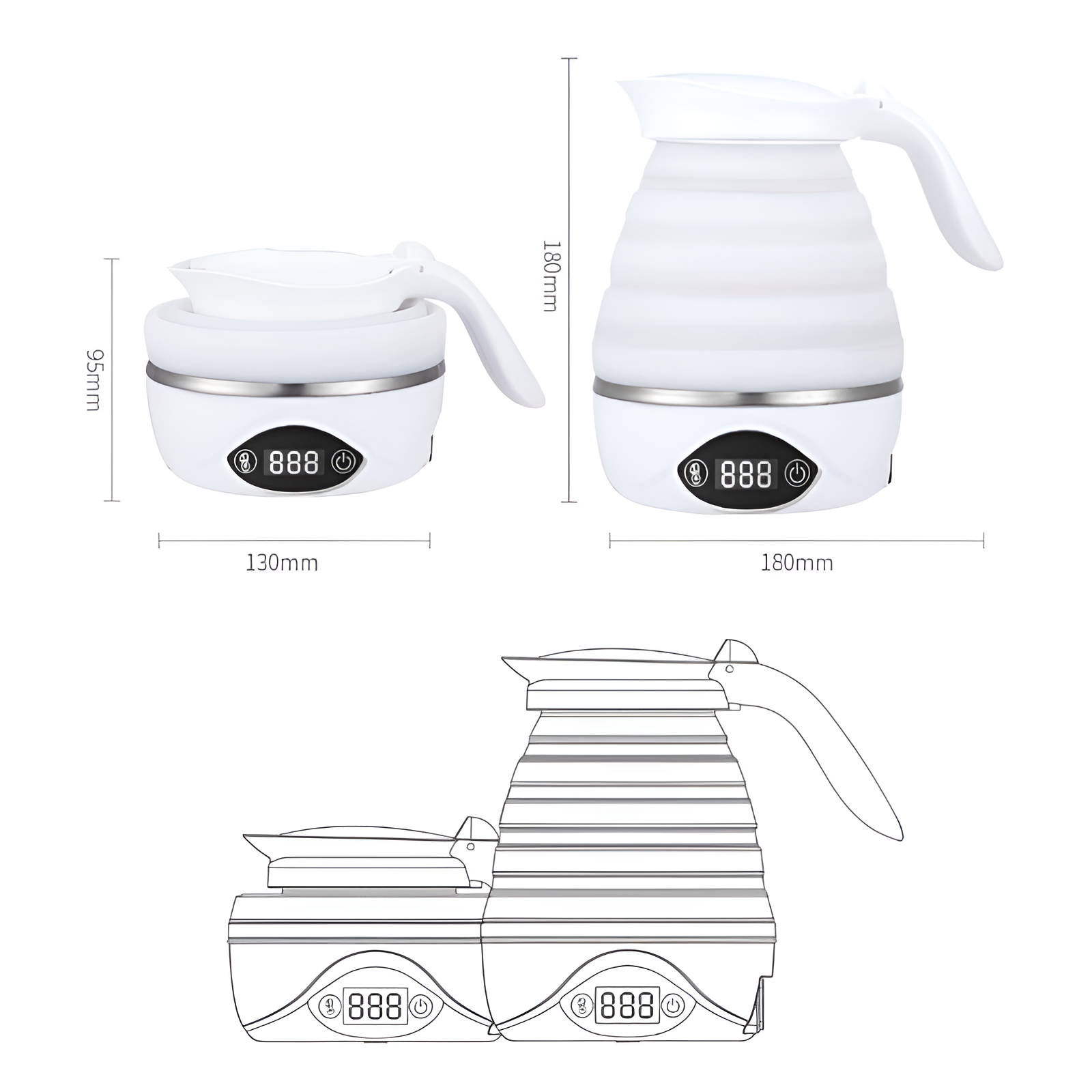 電気ケトル 折りたたみ 電気ポット 6段階温度調節 折りたたみケトル 700ml 大容量 デジタルディスプレイ 2時間保温 850W 二重構造 触れても熱くない 急速沸騰 空焚き防止機能 お茶 ミルク