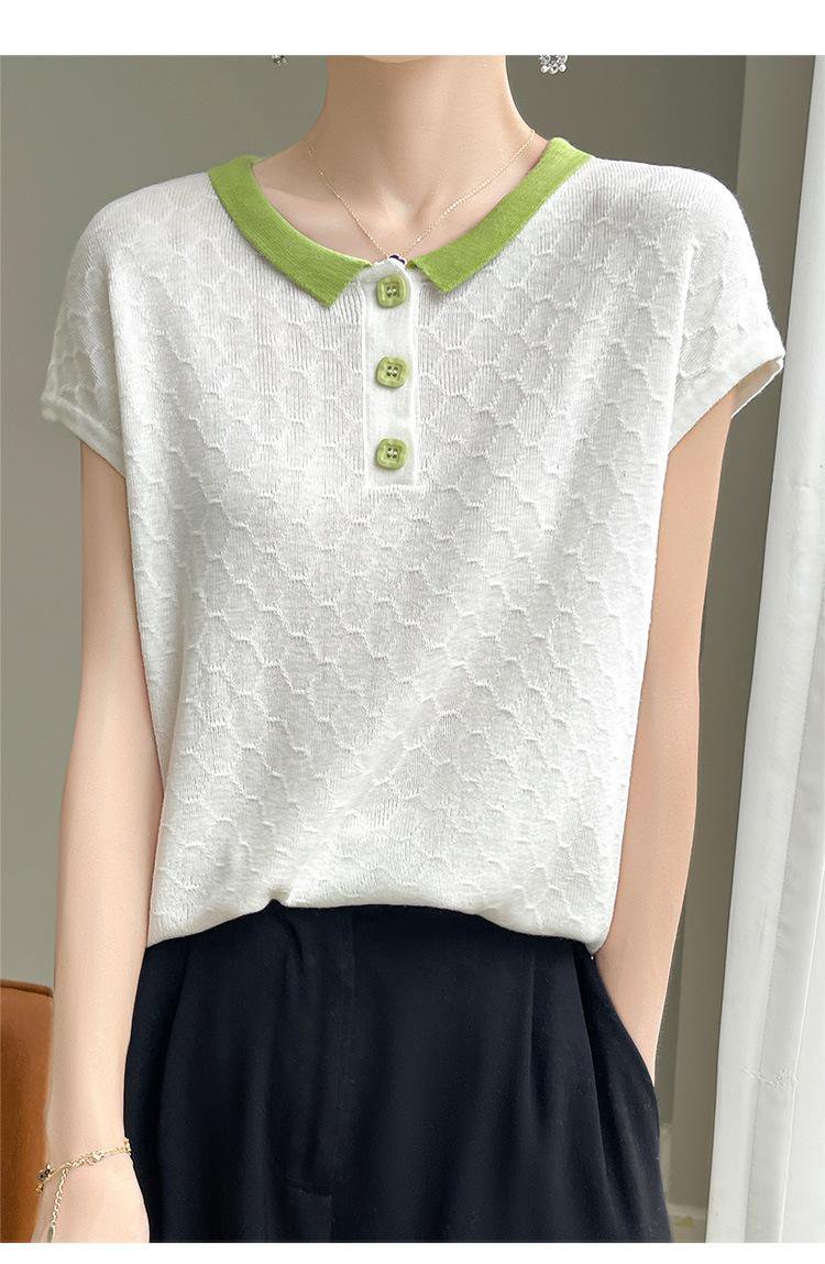 女性用ジャカード半袖ニットTシャツ