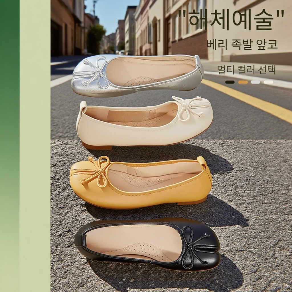 리본 포인트 여성 플랫 컴포트화