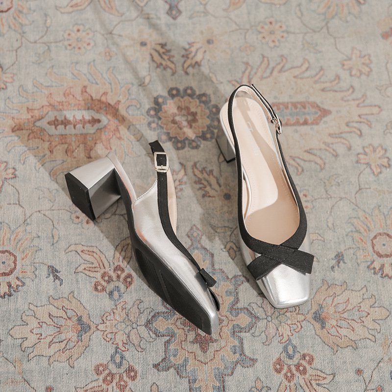 チャンキーヒール美脚スリングパンプス