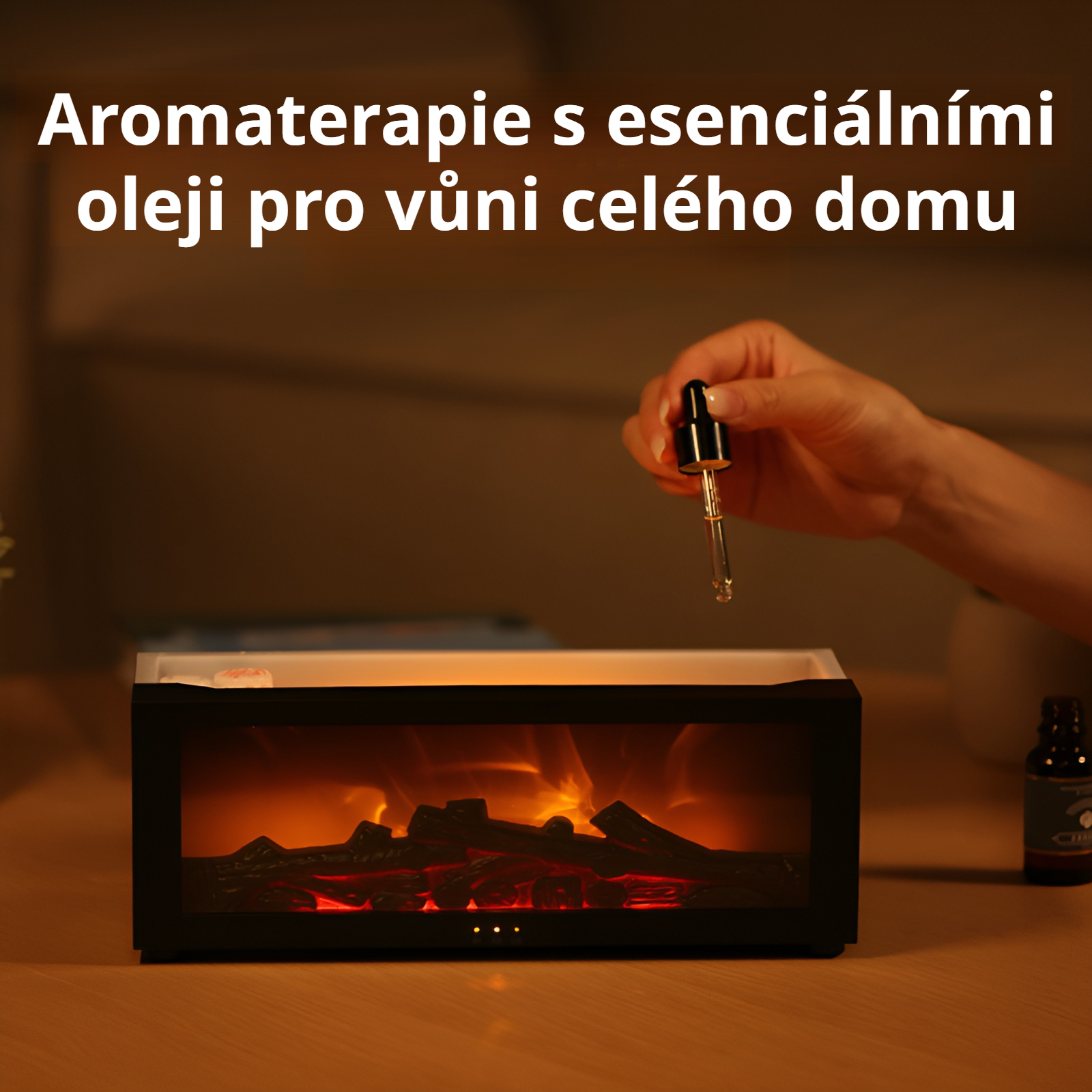 Simulátor plamene krbu s aromaterapií pro pracovní stůl 