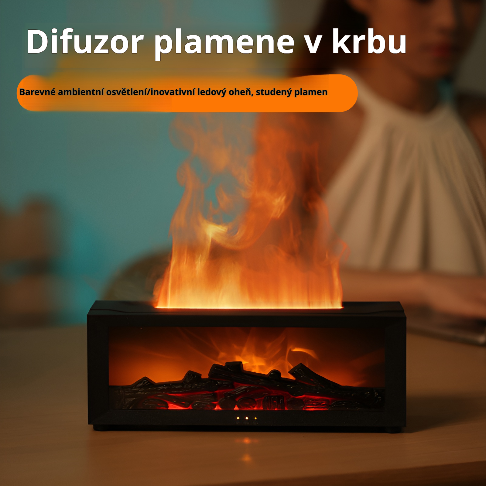 Simulátor plamene krbu s aromaterapií pro pracovní stůl 