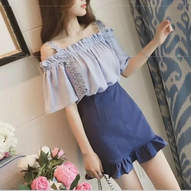 白い半袖トップスレディースストラップレスワンネックおなかカバーシフォンブラウスキャミソール半袖