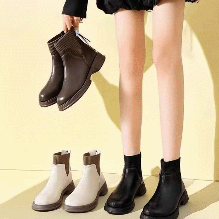 Fashion versatile sock-style low-heeled Martin boots