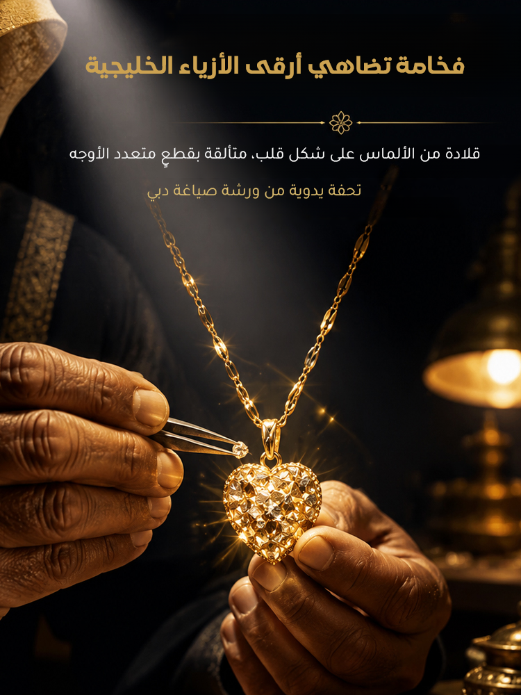 【فخامة تضاهي أرقى الأزياء الخليجية】 قلادة من الألماس على شكل قلب، متألقة بقطعٍ متعدد الأوجه