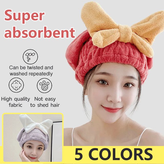 Coral velvet bow dry hair cap