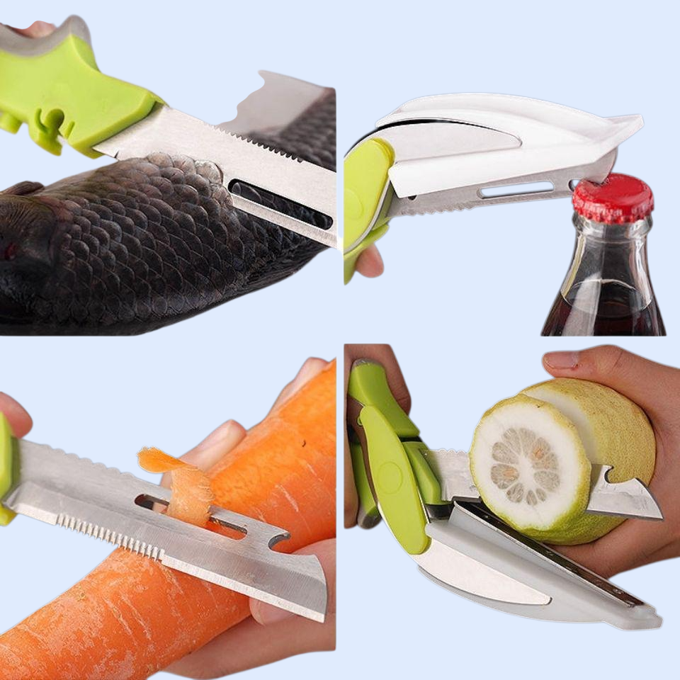 سكين ومقص طعام من الفولاذ المقاوم للصدأ ومقص مطبخ للفاكهة والخضروات