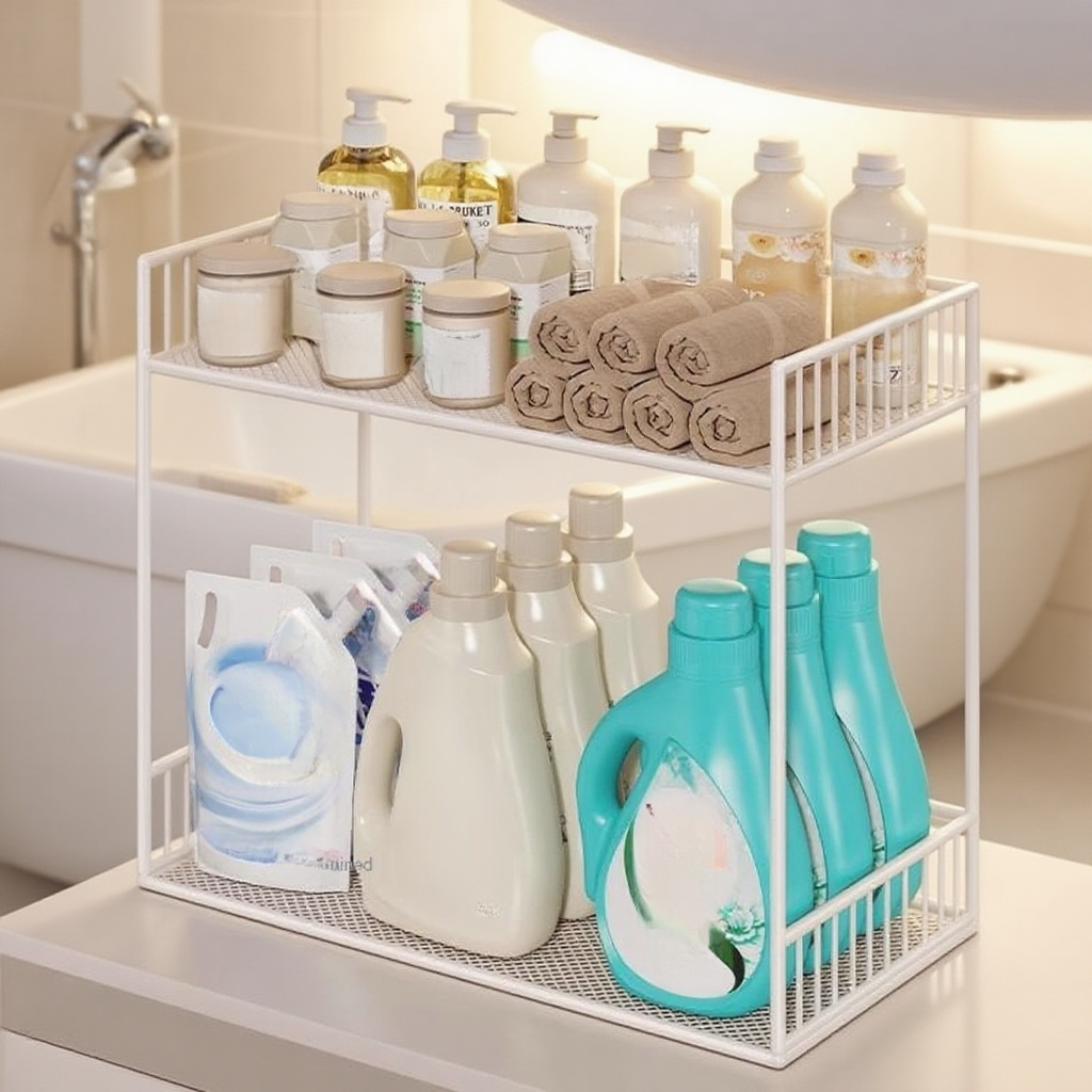 Mosdó alatti fürdőszobai szekrény polcos tároló