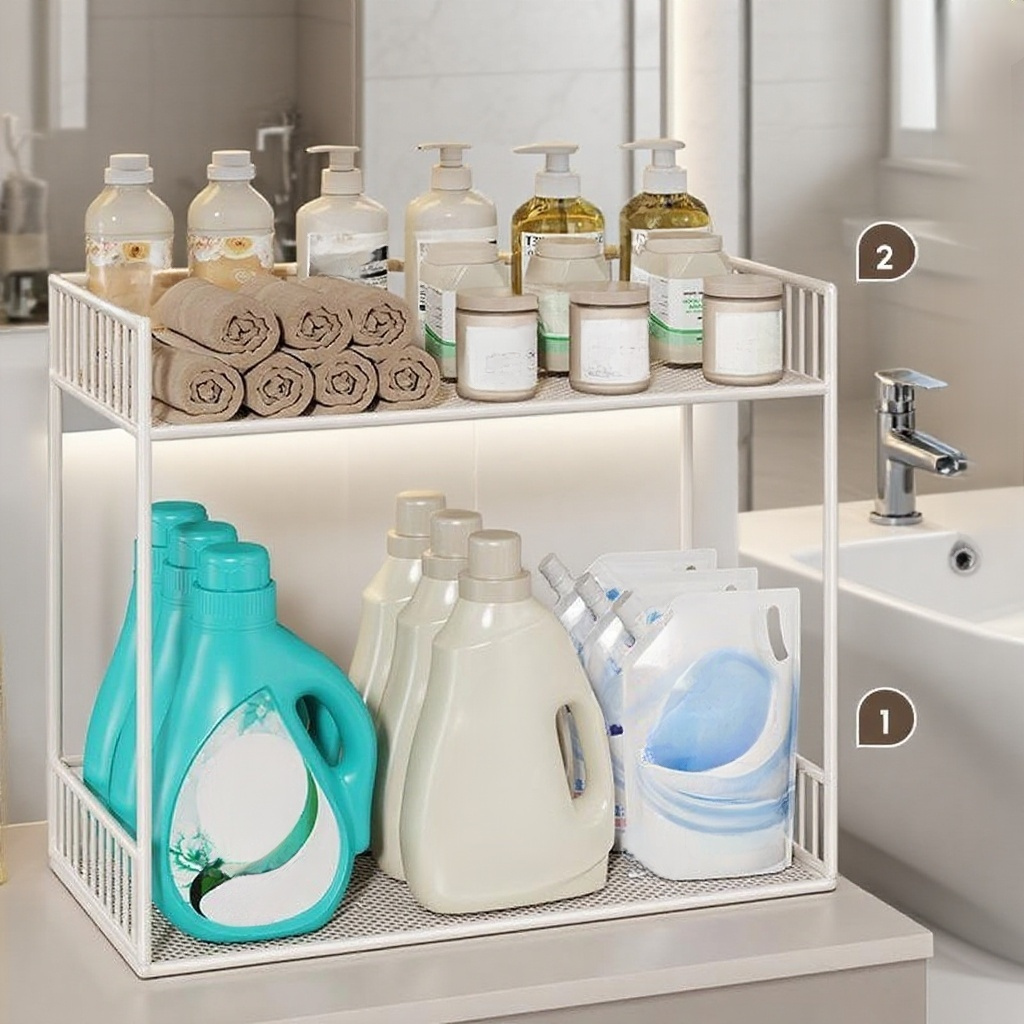 Mosdó alatti fürdőszobai szekrény polcos tároló