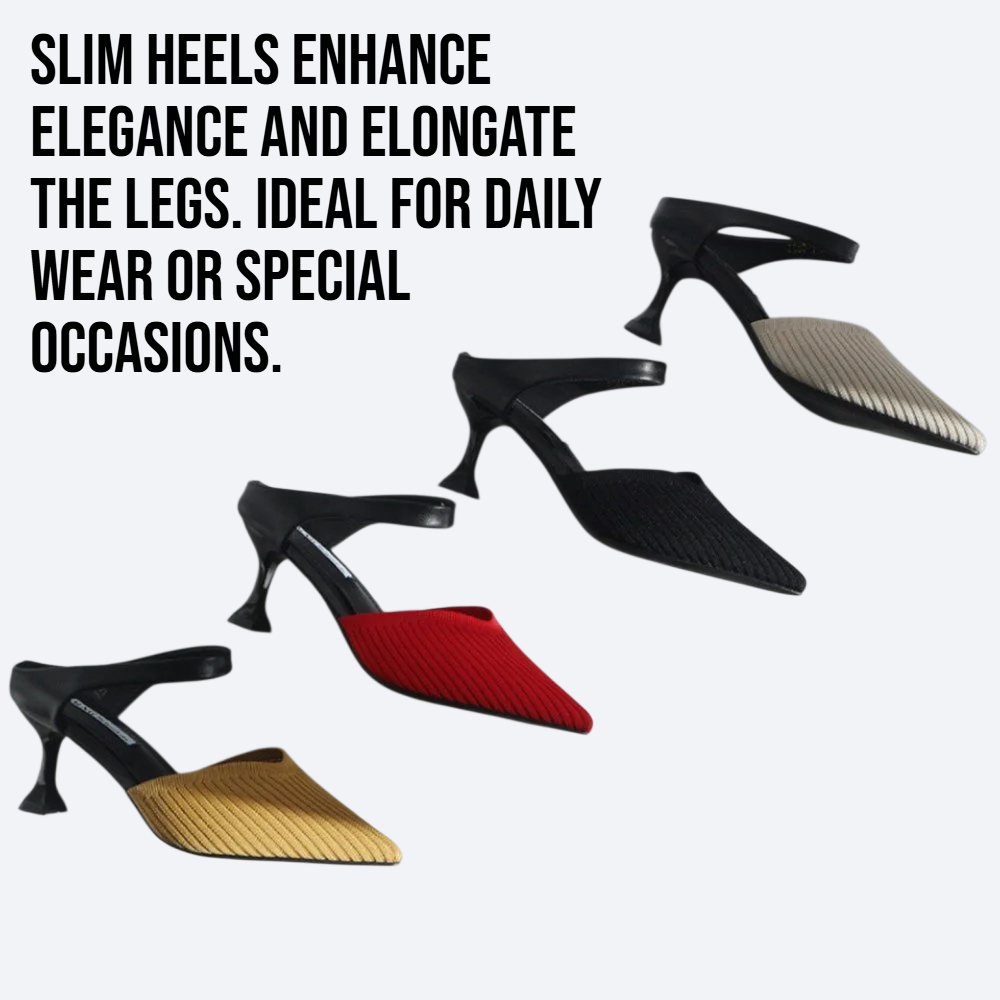 Breathable knitted pointed toe high heels with slim heels