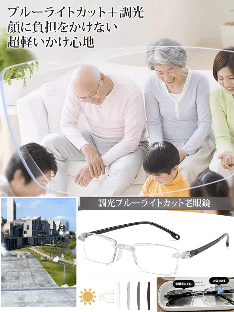 【-7から+7まで度数自動調節、生涯交換不要でお使いいただけます！】超軽量自動焦点調節ブルーライトカット老眼鏡✨近視・遠視・乱視対応