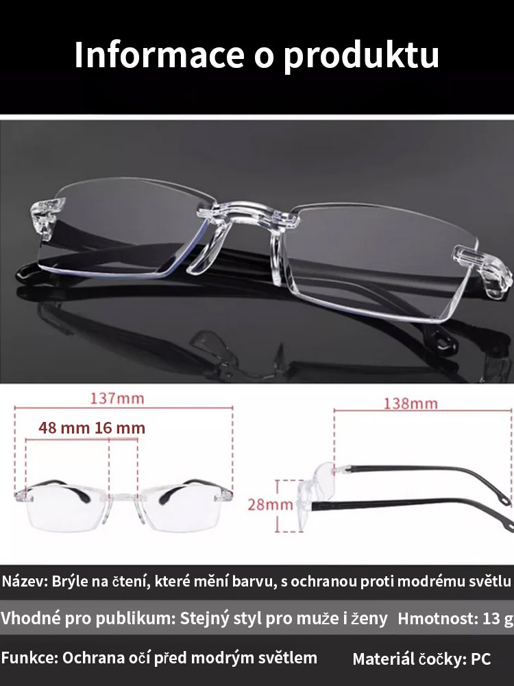 Brýle na čtení měnící barvu proti modrému světlu