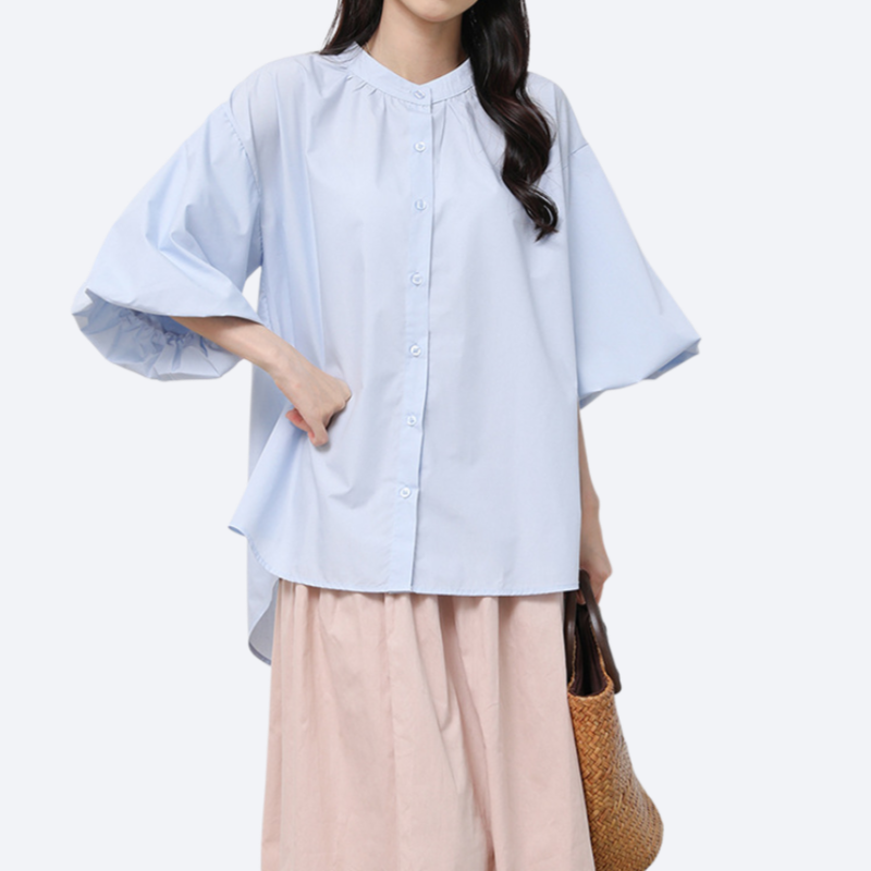 여성 나른하고 헐렁헐렁한 단색 중소매 셔츠