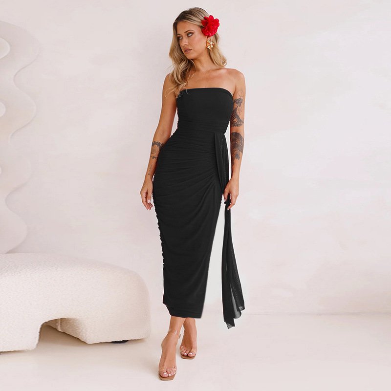 Netzkleid mit Raffung und schlankmachendem Effekt