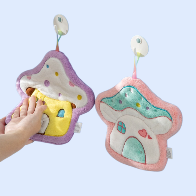 Cartoon mushroom house hand towel hanging thick coral fleece embroidered towel absorbent cute handke
