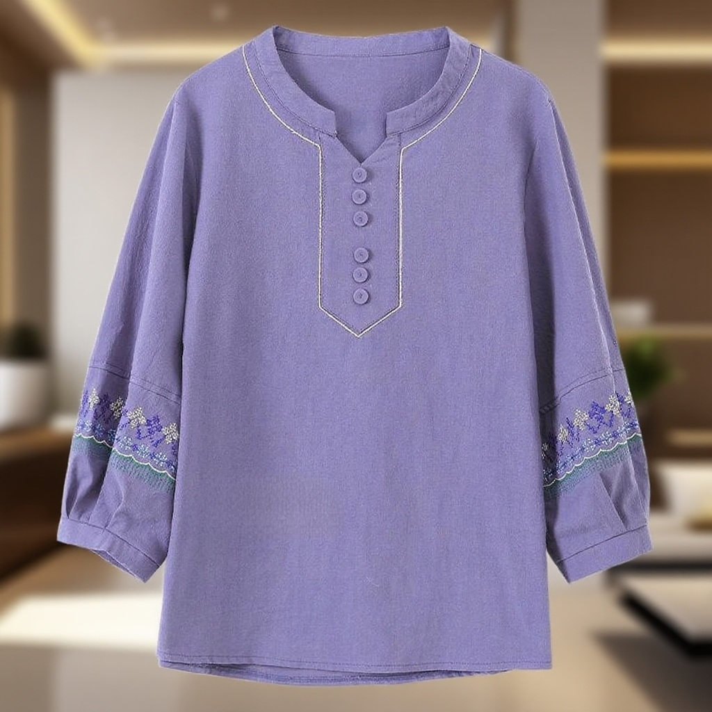 문예 순면 차이나 9부 블라우스 셔츠 비대와 빅사이즈 중장년 여성복 춘8693