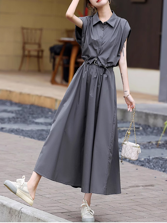 트렌디한 여름옷 하이웨스트 원피스 투피스 여자 상의 여자 스커트 날씬해 보이는 미디 스커트