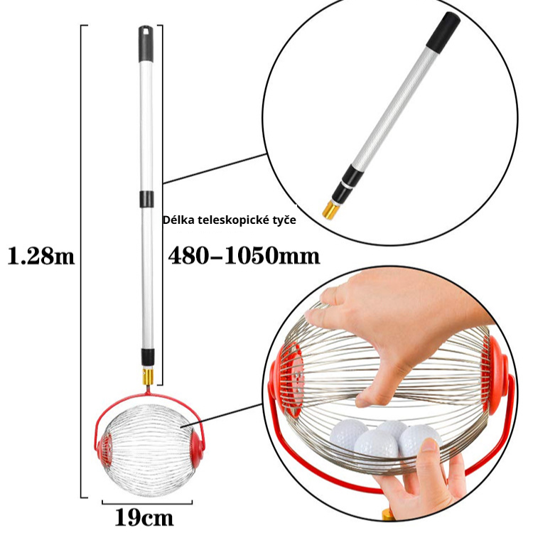 Teleskopický sběrač ovoce s válcem bez nutnosti ohýbání