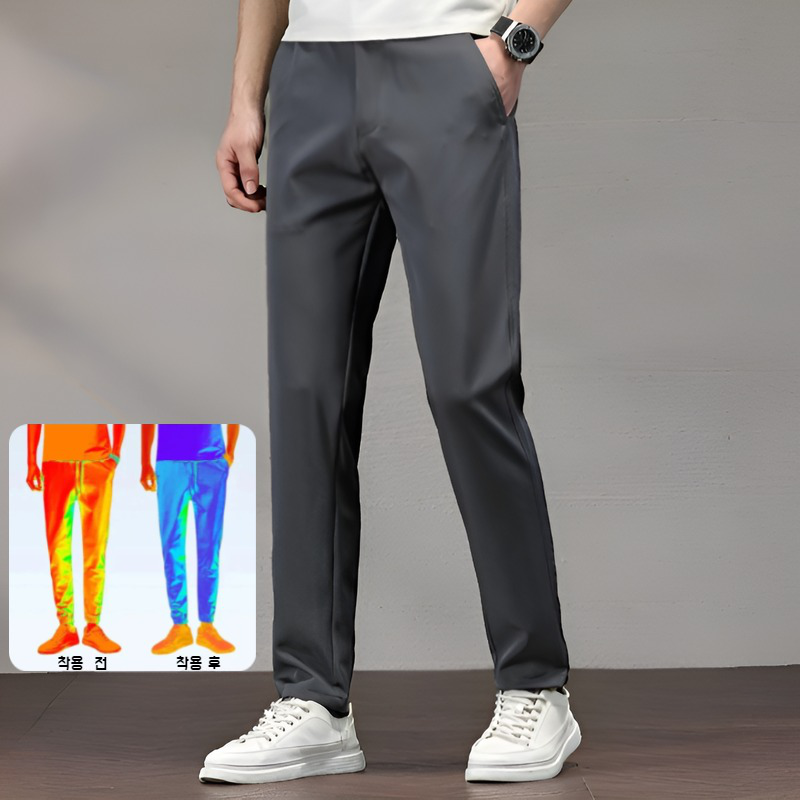 얇은 아이스 남성 캐주얼 팬츠 여름 일자 팬츠 쿨링감 고탄력 비즈니스 캐주얼 팬츠