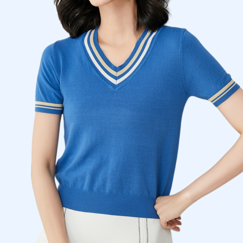 レディースゆったりVネックプルオーバー半袖ニット