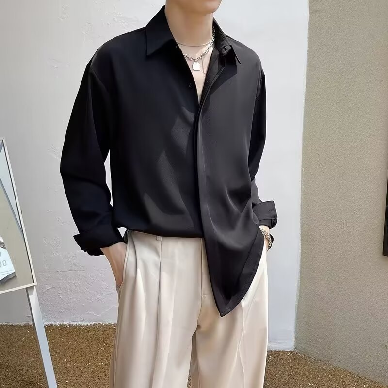  고급 다림질 면제 드롭감 실크 단색 셔츠