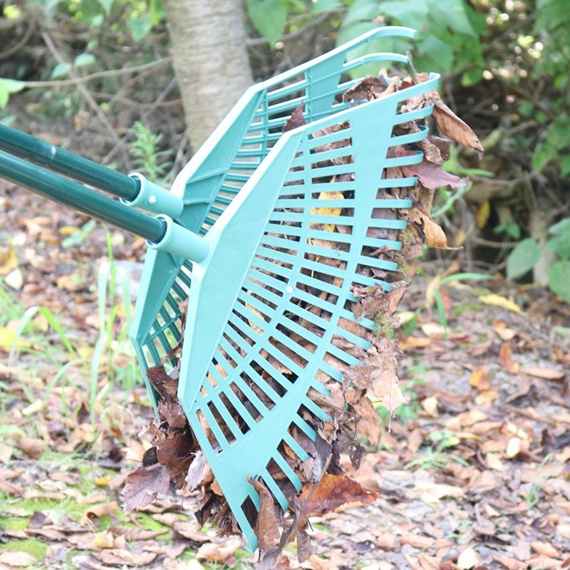 増量草熊手、庭草熊手、枯葉熊手、ガーデニング葉熊手、ガーデニングツール、長い木製ハンドル草熊手、葉熊手