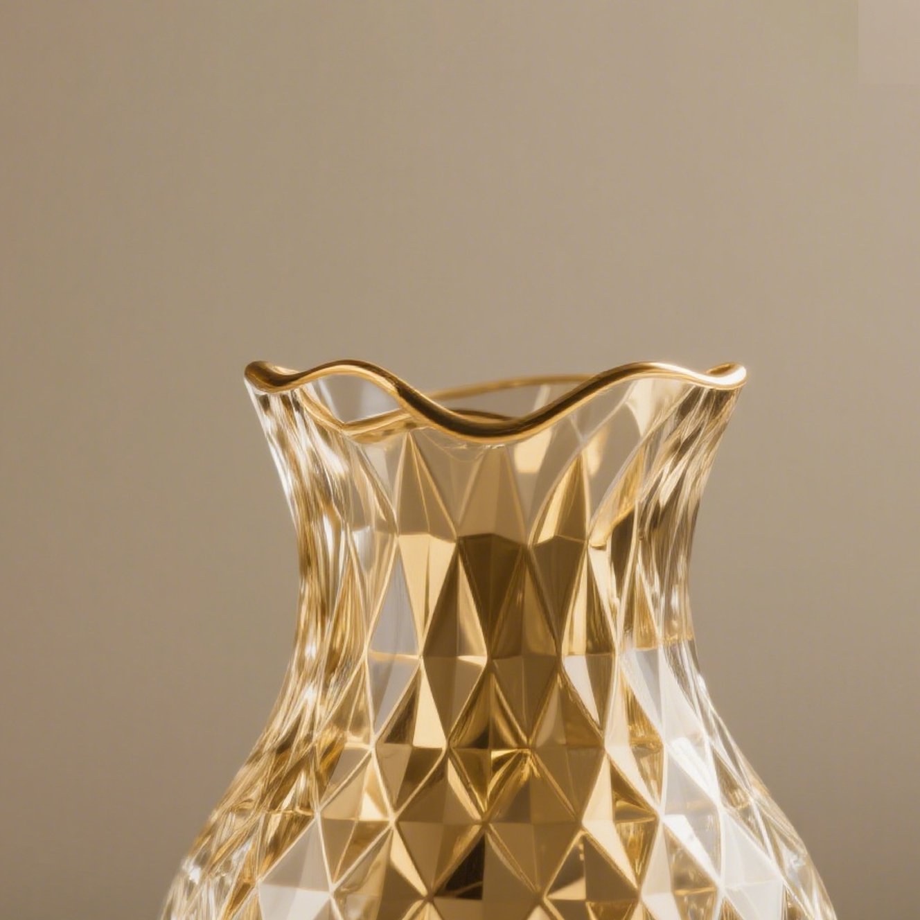 Sada tří luxusních křišťálových váz na stole