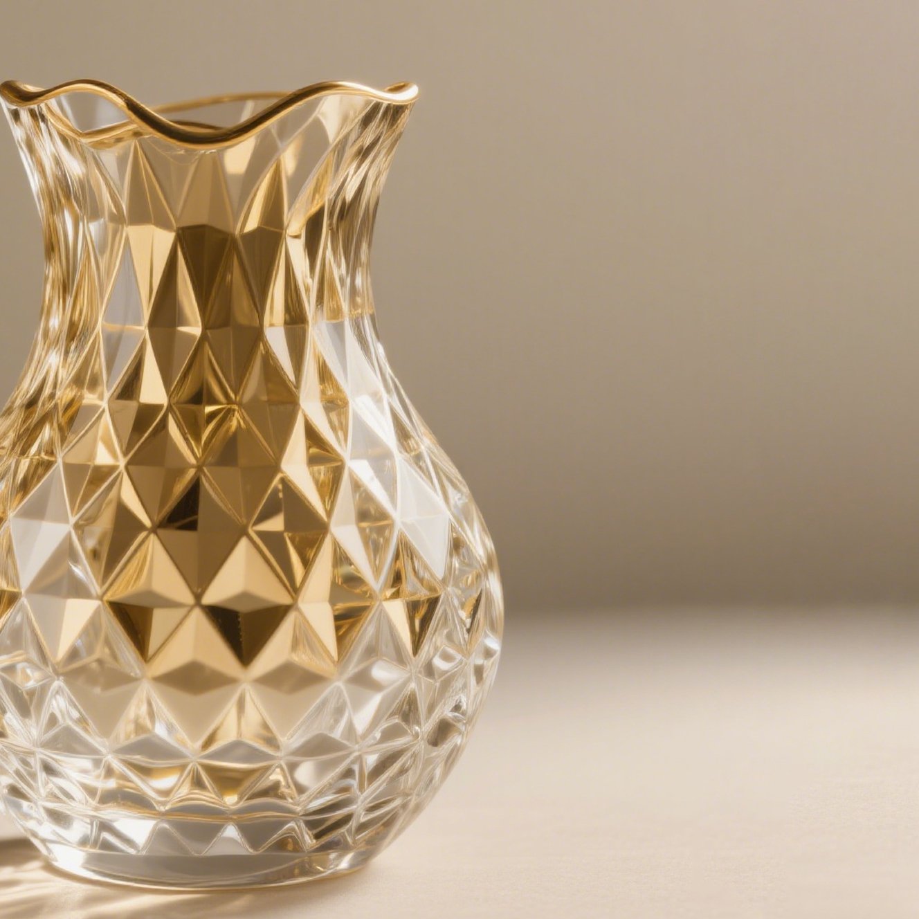 Detailní pohled na křišťálovou vázu s květinami