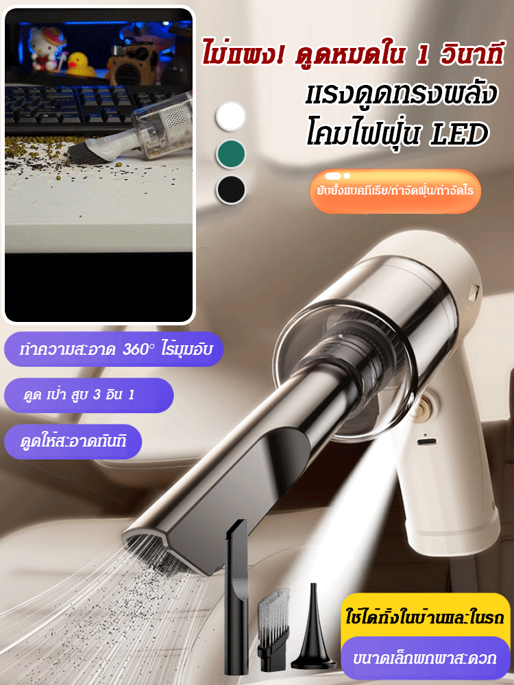 เครื่องดูดฝุ่นพร้อมไฟ LED รุ่นเสริมพลังสองเท่า เป่าและดูด 2 อิน 1
