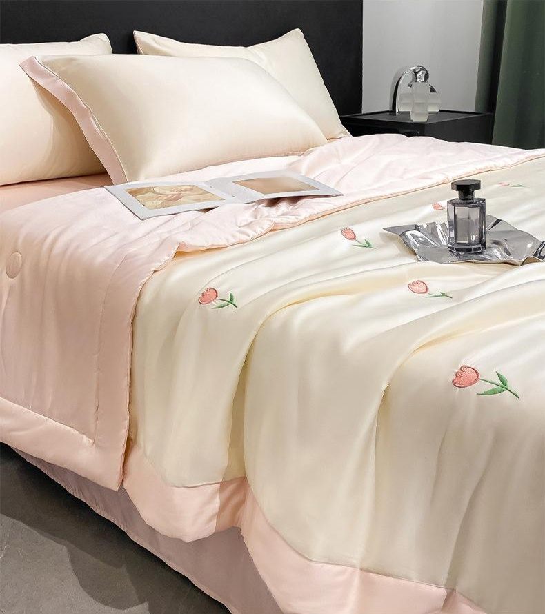 Embroidered washed ice silk summer quilt four-piece set