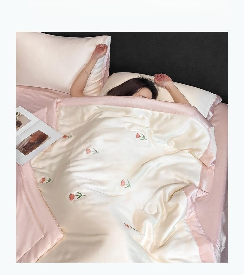 Embroidered washed ice silk summer quilt four-piece set