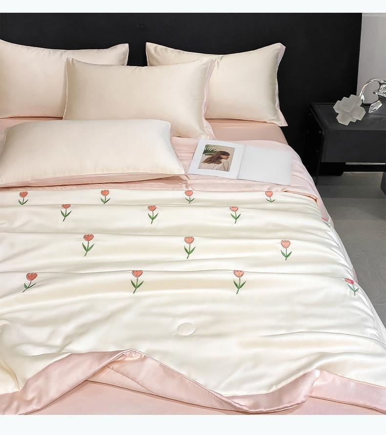 Embroidered washed ice silk summer quilt four-piece set