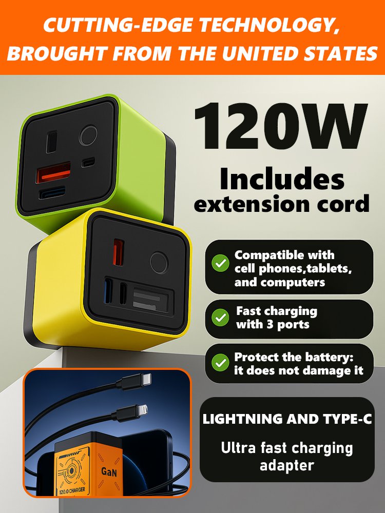 [With retractable charging cable] 120w super fast charging charger