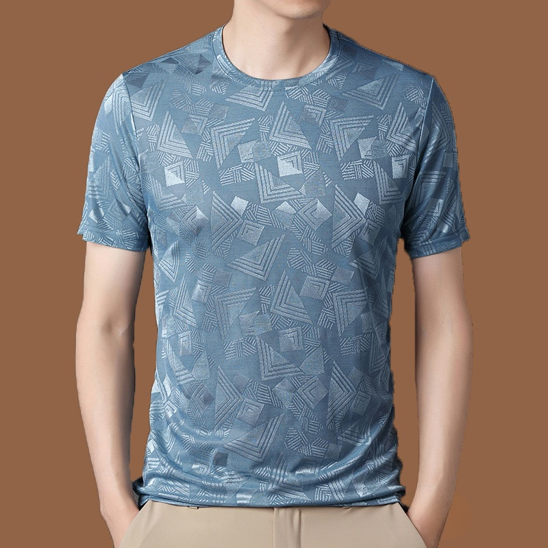 뽕나무 실크 자카드 남성 반팔티셔츠 여름 루즈핏 캐주얼 반팔티셔츠 이너 반팔티셔츠