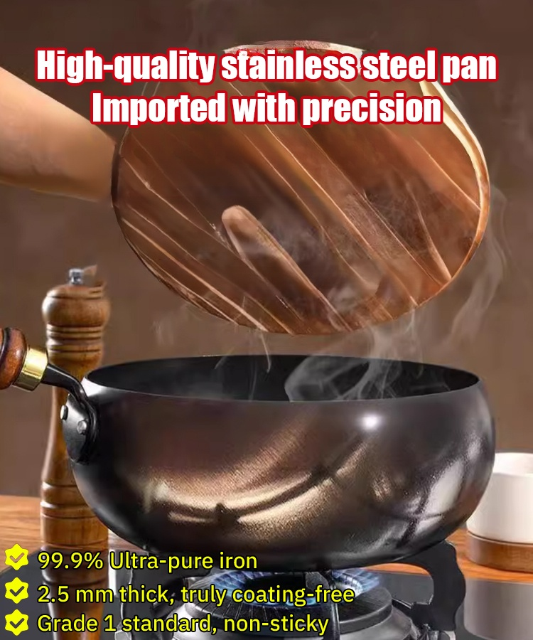 【Nepotažená zdravá pánev】doplnění železa, čistá železná nepřilnavá pánev