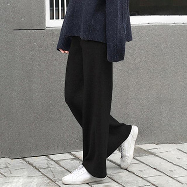 니트 와이드 레그 팬츠