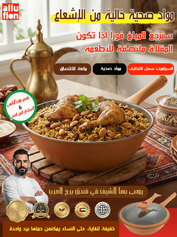 مقلاة صحية ومانعة للالتصاق من السيراميك والتيتانيوم بضغط خفيف